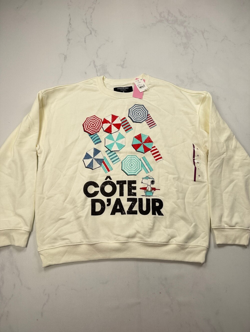 Peanuts Côte D'Azur Sweatshirt Cream 2010s Graphic - Womens XL